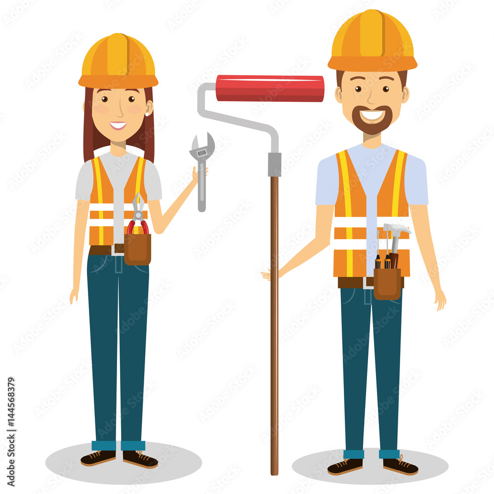 Canvas Prints construction workers avatars characters vector illustration design