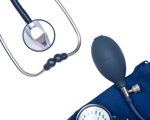 Stethoscope and sphygmomanometer isolated on white background