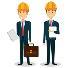 construction workers avatars characters vector illustration design