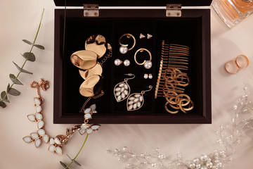 Collection of bijouterie in jewelry box