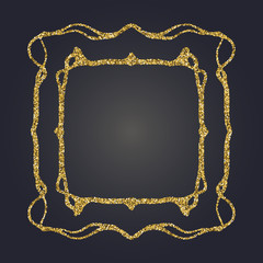 Art Nouveau gold glitter decorative rectangle vector frame for design. Art Deco style border