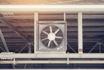 Steel fan on steel structure for ventilation system and air conditioner system of factory building.