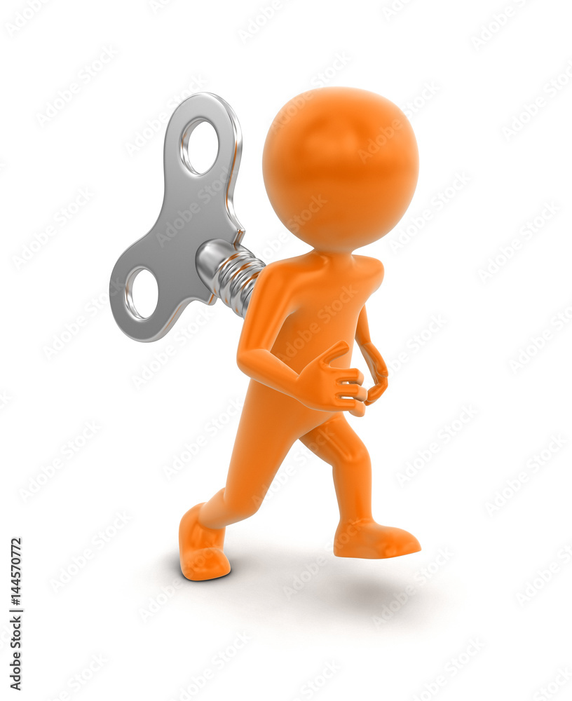 Poster man and winding key. image with clipping path