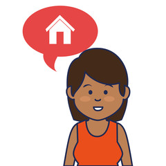 young woman avatar character with speech bubble vector illustration design