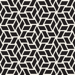 Cubic Grid Tiling Endless Stylish Texture. Abstract Geometric Background Design. Vector Seamless Black and White Pattern.