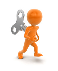 Man and winding key. Image with clipping path