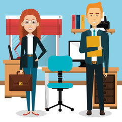 businesspeople in the office avatars characters icon vector illustration design
