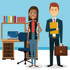 businesspeople in the office avatars characters icon vector illustration design