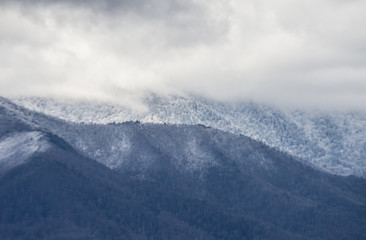 Fototapeta na wymiar Late snow on mountain tops in the Smokies.