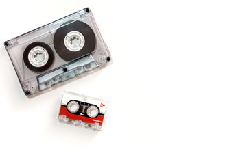 Different sizes of audio cassette tape isolated