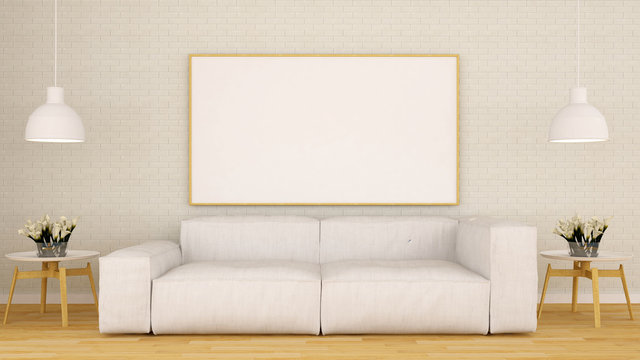 Living room and frame for artwork clean design-3D Rendering