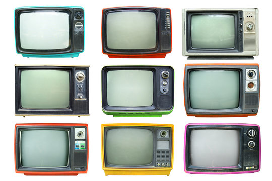 Set of retro television - Old vintage TV isolate on white, retro technology.