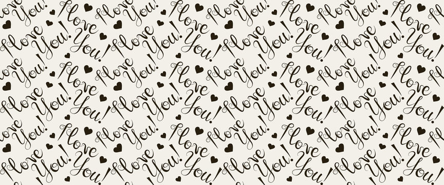I love you, inscription design, seamless pattern, black and white vector image