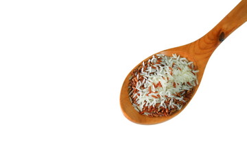 rice white and brown  in wood spoon Close up