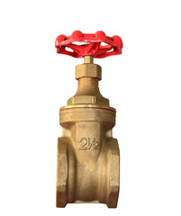 brass valve with red knob stale in a factory plumber  isolated on white background and clipping path