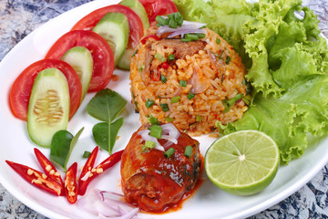 Fried jasmine rice with canned fish.