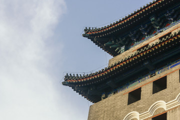 Fototapeta na wymiar horizontal shot of Zhengyangmen Gate (Qianmen) located at the south of Tiananmen Square in Beijing, China in sunny day