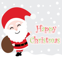Xmas card with cute Santa Claus vector cartoon on snow background, Xmas postcard, wallpaper, and greeting card, vector illustration