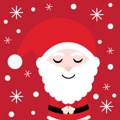 Xmas card with cute Santa Claus vector cartoon on red background, Xmas postcard, wallpaper, and greeting card, vector illustration