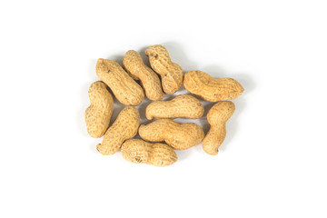 Dried peanuts isolated on white background , top view.