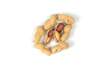 Dried peanuts isolated on white background , top view.