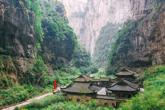 Chongqing China, Three Natural Bridges, Wulong ancient  natural bridge Scenic Area, Wulong National Park, famous valley in china