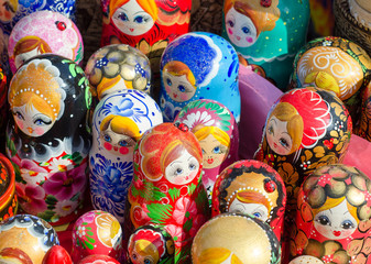 Russian traditional doll souvenirs at the fair