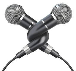 Knotted microphones isolated on a white background