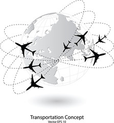 Airplane Travel Around the World Icon, Vector Illustration EPS 10.
