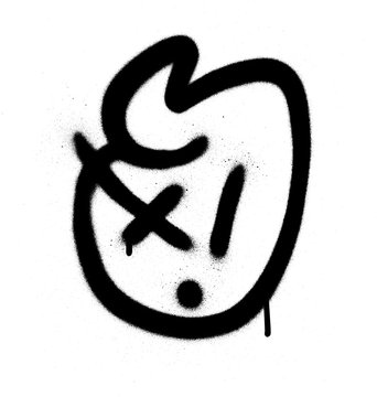 Graffiti surprised emoji sprayed in black on white