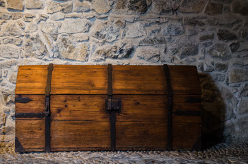 Old casket made from wood in the castle