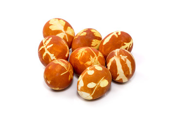 Painted Easter eggs on a white background