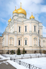 Fototapeta na wymiar The Resurrection Cathedral in the Resurrection Novodevichy Convent on a sunny April day. Saint-Petersburg, Russia