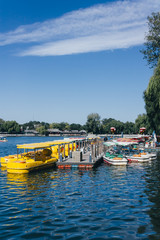 Yellow Boats on Qianhai lake in Shichahai lake of Beijing China