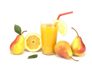 fruit and fresh juice isolated on white background. 
