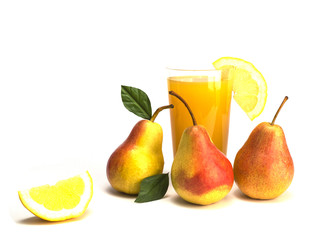 fruit and fresh juice isolated on white background. 