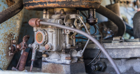 Part of the motor in the old Soviet car