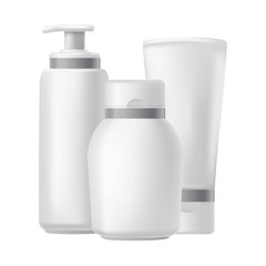 Blank three beauty hygiene containers isolated on white