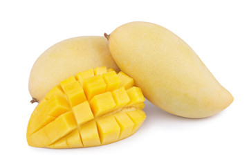 Yellow mango fruit on white background