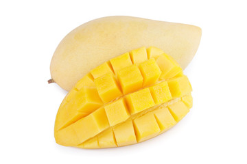 Yellow mango fruit on white background