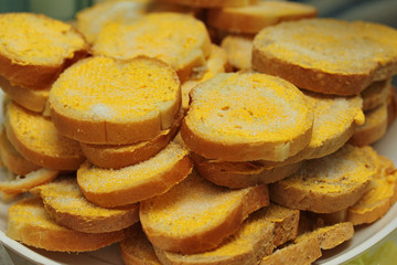 Cooking ,Crispy butter toast by chef.