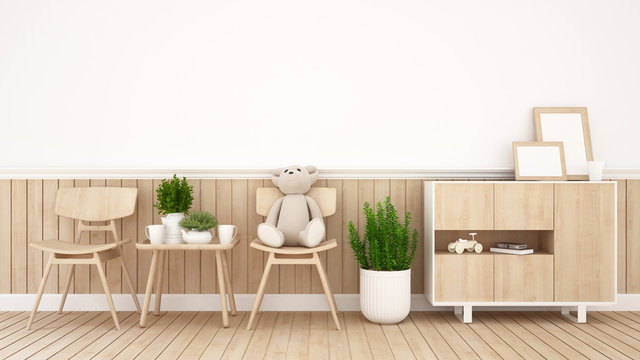teddy bear on chair in kid room or coffee shop - 3D Rendering