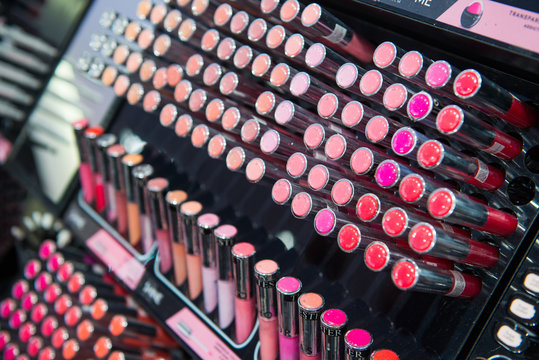 Beautiful Multi Colorful Lipsticks On Cosmetics Counter