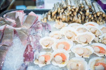 fresh seafood on ice