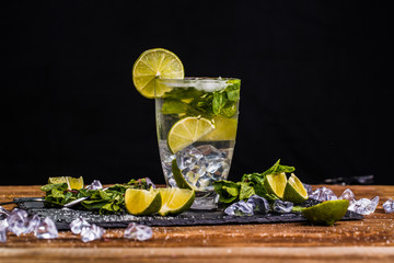Mojito on brown wooden table