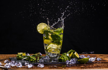 Mojito with lime, ice ,mint
