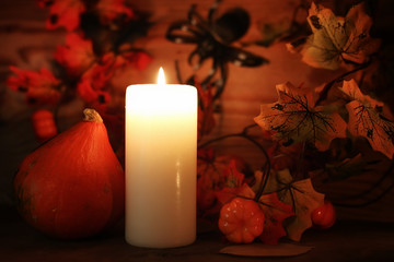 table decorations for Halloween carved pumpkin head candles