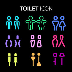 colourful WC sign on black