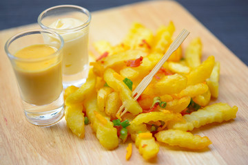 Homemade Salty Cheese French Fries with Bacon
