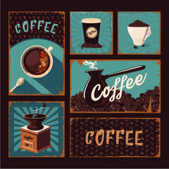 Coffeeshop vintage posters collection. Coffee vector signs.